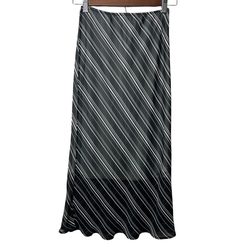 Papaya Clothing Diagonal Stripe Midi Skirt Black White Sheer Mesh Y2K S Small